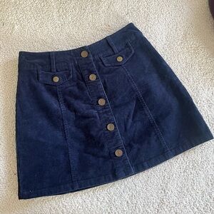 Forever 21 Dark Blue corduroy Button-Up retro Mini Skirt size preppy S
